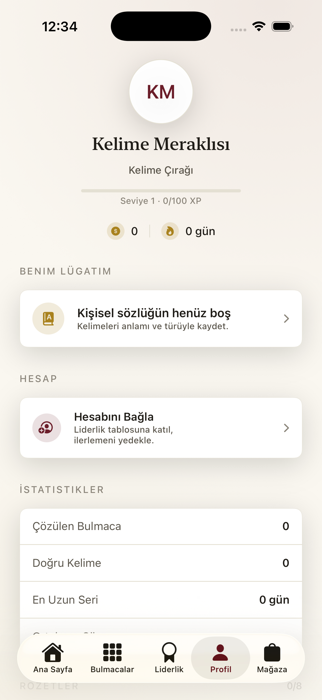 Profil ekranı — Benim Lügatım